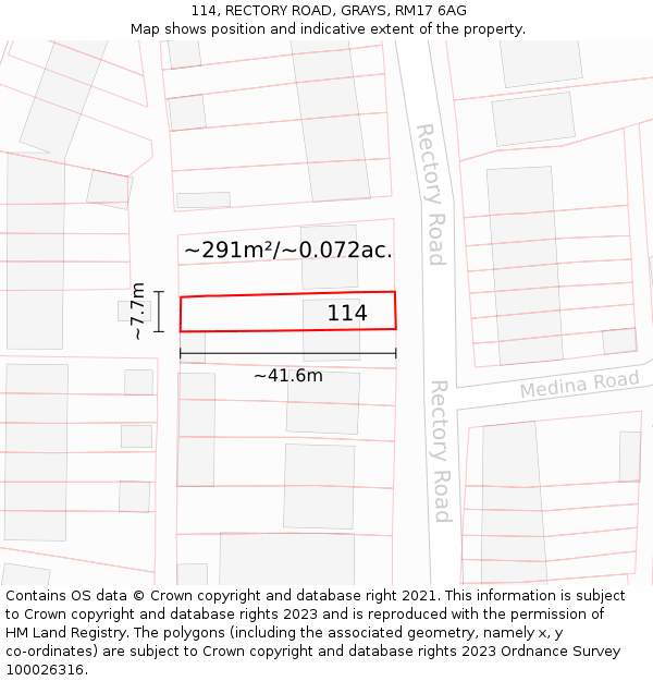 114, RECTORY ROAD, GRAYS, RM17 6AG: Plot and title map