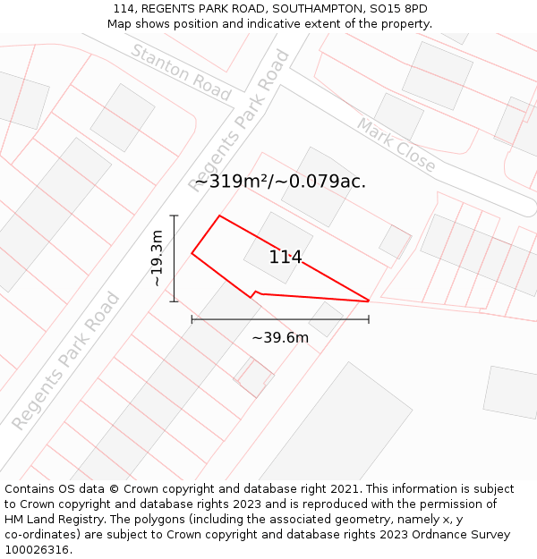 114, REGENTS PARK ROAD, SOUTHAMPTON, SO15 8PD: Plot and title map