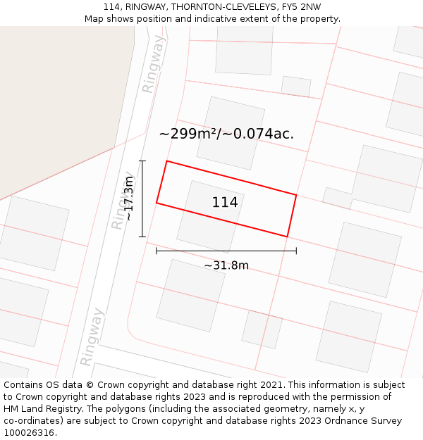114, RINGWAY, THORNTON-CLEVELEYS, FY5 2NW: Plot and title map