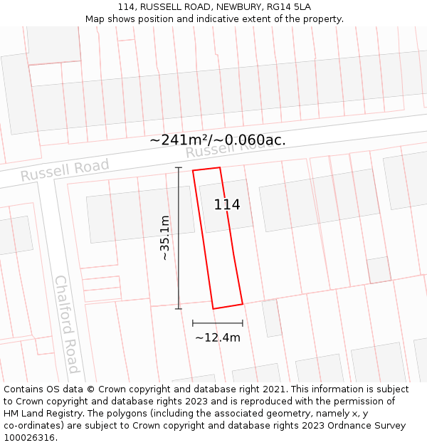 114, RUSSELL ROAD, NEWBURY, RG14 5LA: Plot and title map