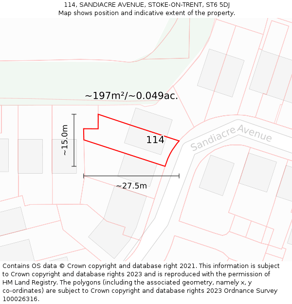 114, SANDIACRE AVENUE, STOKE-ON-TRENT, ST6 5DJ: Plot and title map