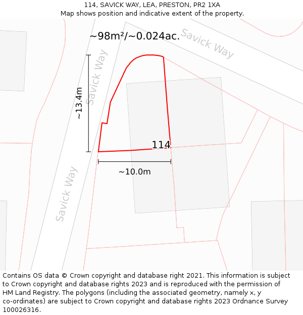 114, SAVICK WAY, LEA, PRESTON, PR2 1XA: Plot and title map