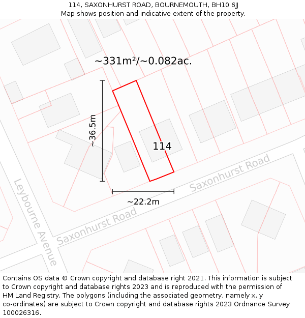 114, SAXONHURST ROAD, BOURNEMOUTH, BH10 6JJ: Plot and title map