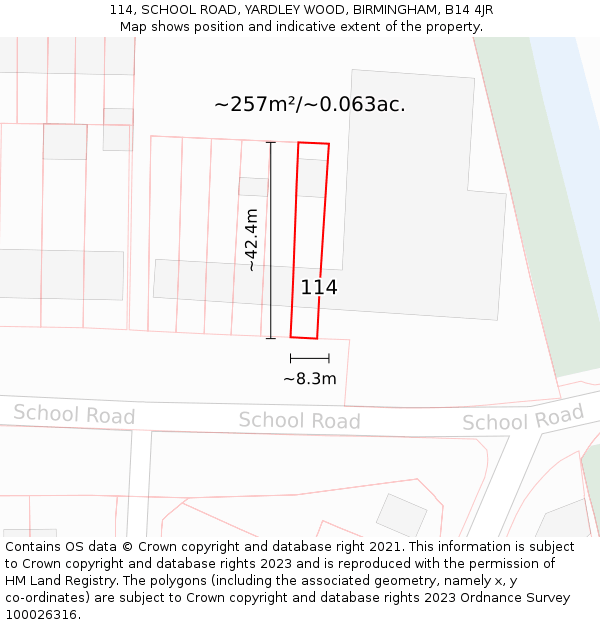 114, SCHOOL ROAD, YARDLEY WOOD, BIRMINGHAM, B14 4JR: Plot and title map