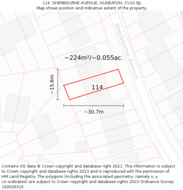 114, SHERBOURNE AVENUE, NUNEATON, CV10 9JL: Plot and title map
