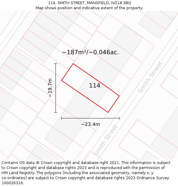 114, SMITH STREET, MANSFIELD, NG18 3BQ: Plot and title map