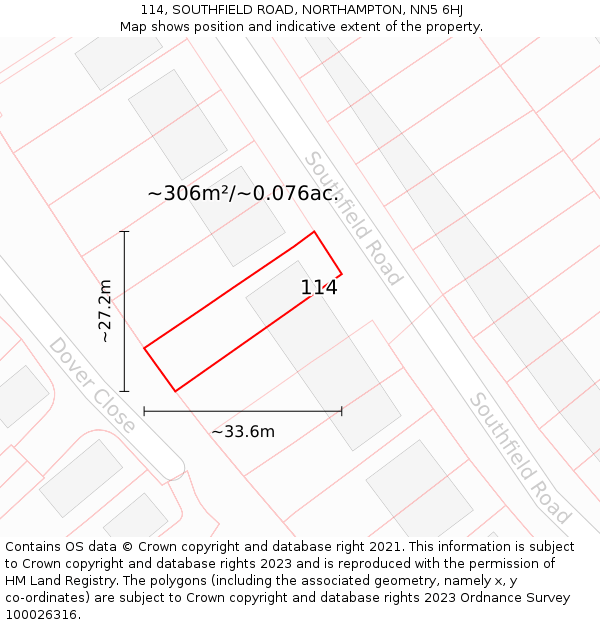 114, SOUTHFIELD ROAD, NORTHAMPTON, NN5 6HJ: Plot and title map