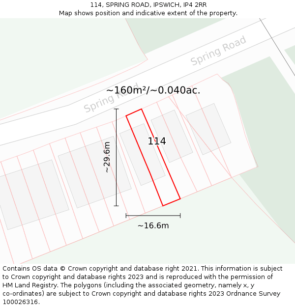 114, SPRING ROAD, IPSWICH, IP4 2RR: Plot and title map