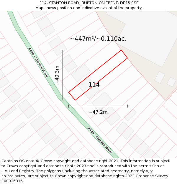 114, STANTON ROAD, BURTON-ON-TRENT, DE15 9SE: Plot and title map
