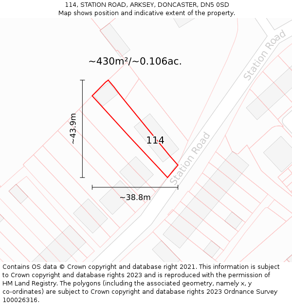114, STATION ROAD, ARKSEY, DONCASTER, DN5 0SD: Plot and title map