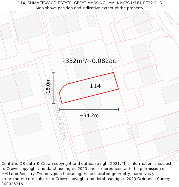 114, SUMMERWOOD ESTATE, GREAT MASSINGHAM, KING'S LYNN, PE32 2HS: Plot and title map
