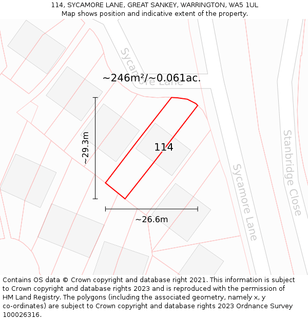 114, SYCAMORE LANE, GREAT SANKEY, WARRINGTON, WA5 1UL: Plot and title map