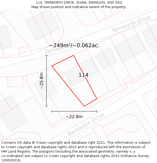 114, TAMWORTH DRIVE, SHAW, SWINDON, SN5 5SG: Plot and title map