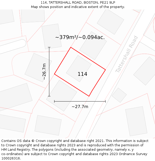 114, TATTERSHALL ROAD, BOSTON, PE21 9LP: Plot and title map