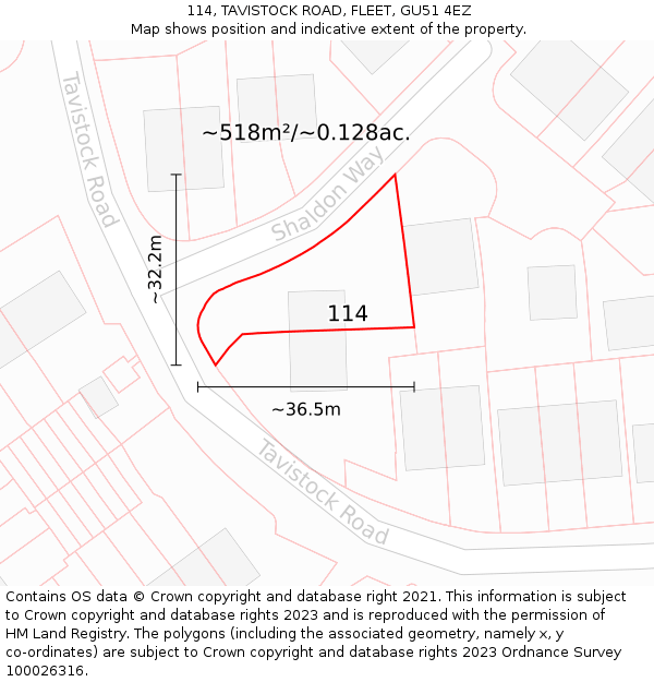 114, TAVISTOCK ROAD, FLEET, GU51 4EZ: Plot and title map