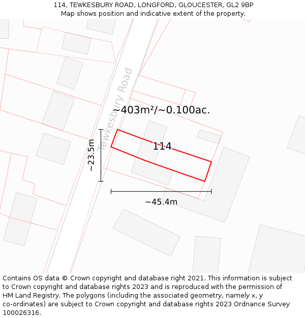 114, TEWKESBURY ROAD, LONGFORD, GLOUCESTER, GL2 9BP: Plot and title map