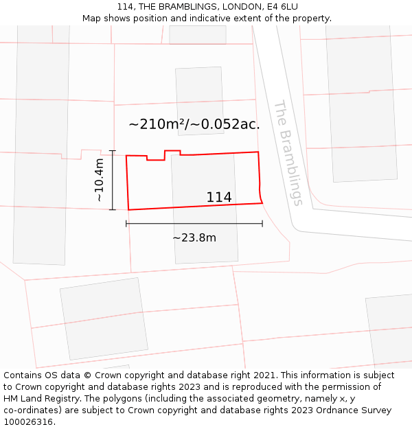 114, THE BRAMBLINGS, LONDON, E4 6LU: Plot and title map