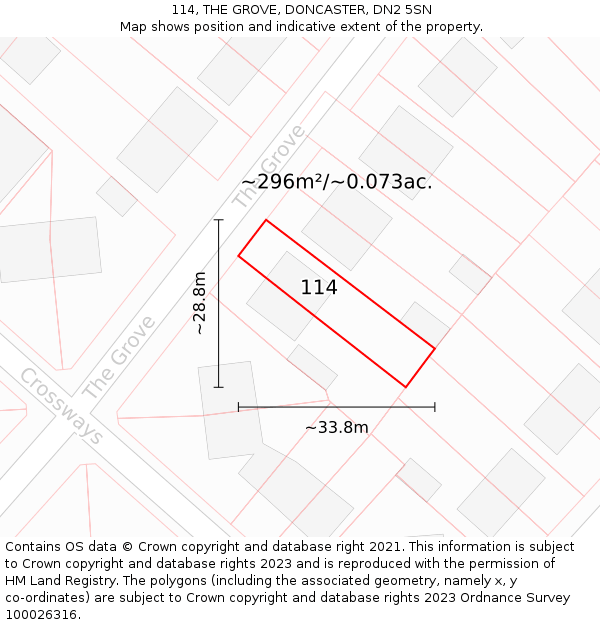 114, THE GROVE, DONCASTER, DN2 5SN: Plot and title map