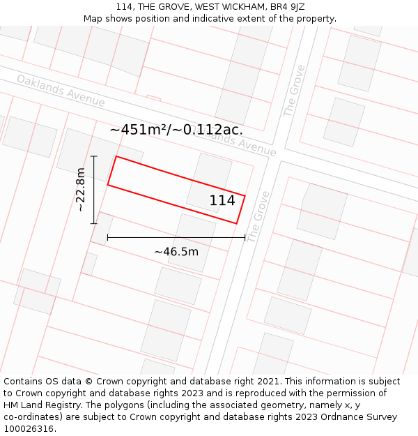 114, THE GROVE, WEST WICKHAM, BR4 9JZ: Plot and title map