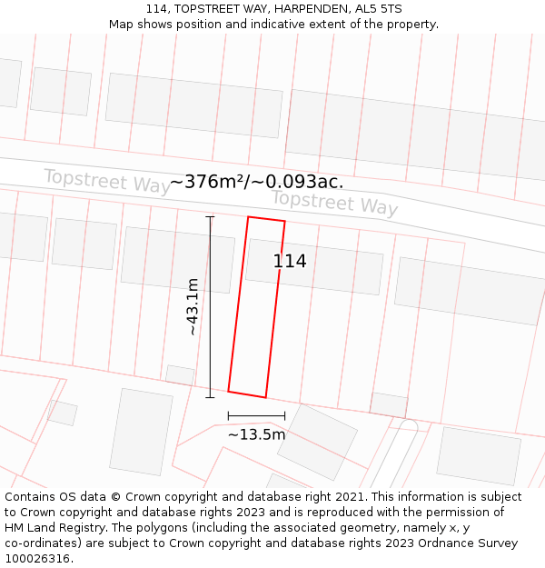 114, TOPSTREET WAY, HARPENDEN, AL5 5TS: Plot and title map