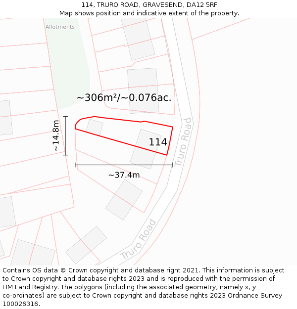 114, TRURO ROAD, GRAVESEND, DA12 5RF: Plot and title map