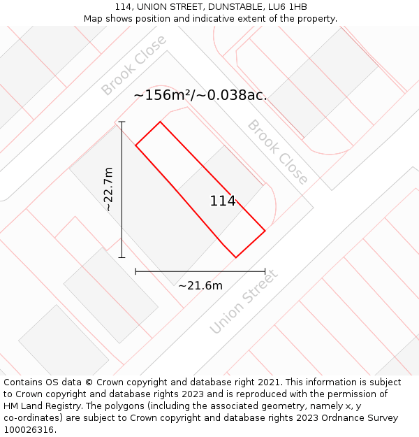 114, UNION STREET, DUNSTABLE, LU6 1HB: Plot and title map