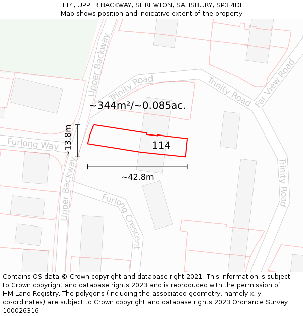 114, UPPER BACKWAY, SHREWTON, SALISBURY, SP3 4DE: Plot and title map