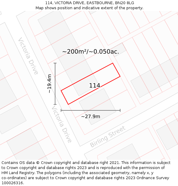 114, VICTORIA DRIVE, EASTBOURNE, BN20 8LG: Plot and title map
