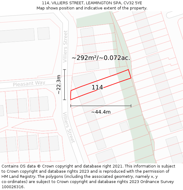 114, VILLIERS STREET, LEAMINGTON SPA, CV32 5YE: Plot and title map