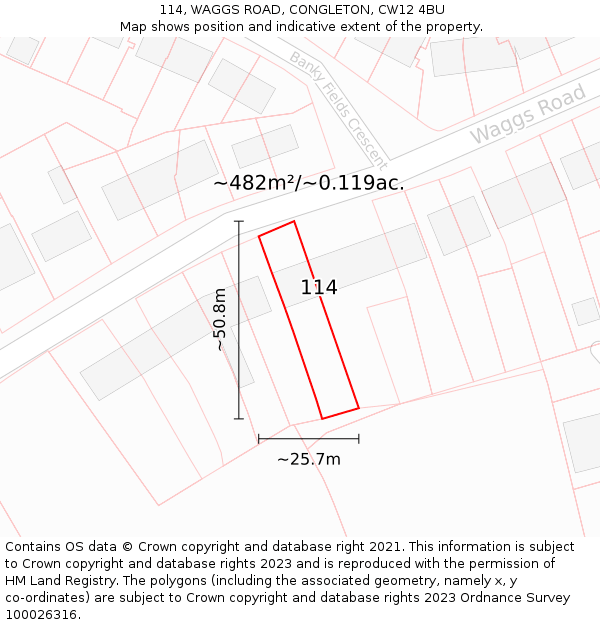 114, WAGGS ROAD, CONGLETON, CW12 4BU: Plot and title map