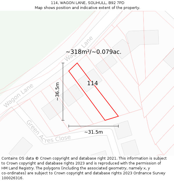 114, WAGON LANE, SOLIHULL, B92 7PD: Plot and title map
