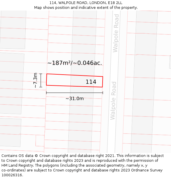 114, WALPOLE ROAD, LONDON, E18 2LL: Plot and title map