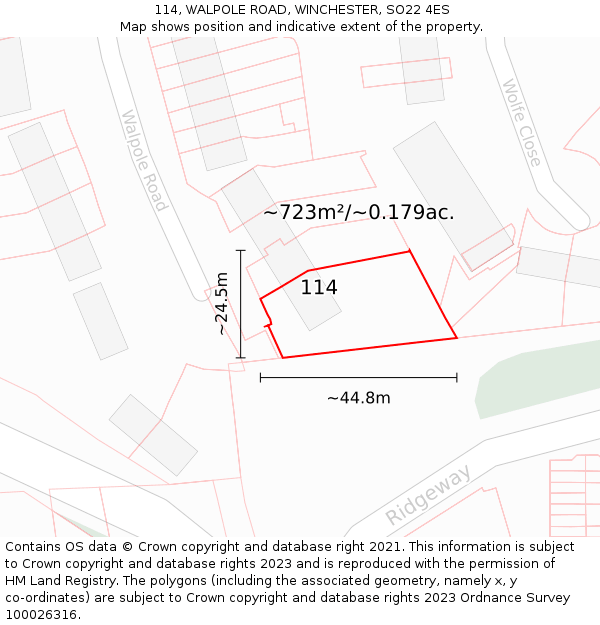 114, WALPOLE ROAD, WINCHESTER, SO22 4ES: Plot and title map