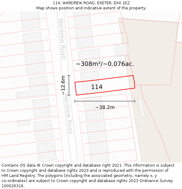 114, WARDREW ROAD, EXETER, EX4 1EZ: Plot and title map