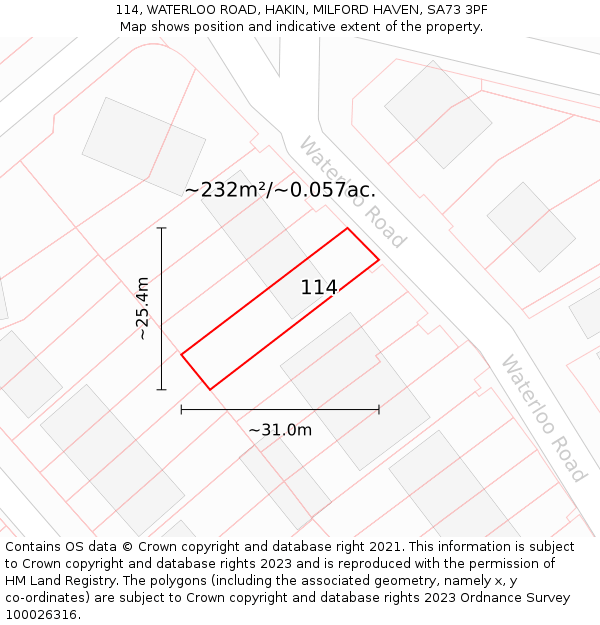 114, WATERLOO ROAD, HAKIN, MILFORD HAVEN, SA73 3PF: Plot and title map