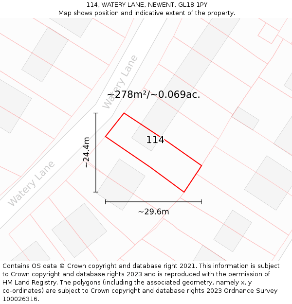 114, WATERY LANE, NEWENT, GL18 1PY: Plot and title map