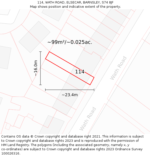 114, WATH ROAD, ELSECAR, BARNSLEY, S74 8JF: Plot and title map