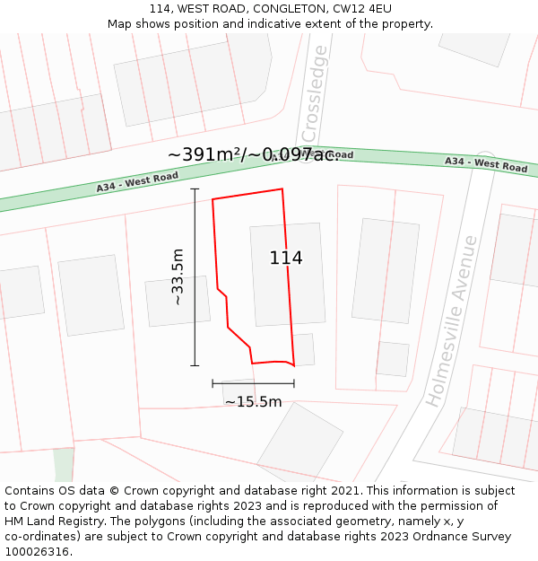 114, WEST ROAD, CONGLETON, CW12 4EU: Plot and title map