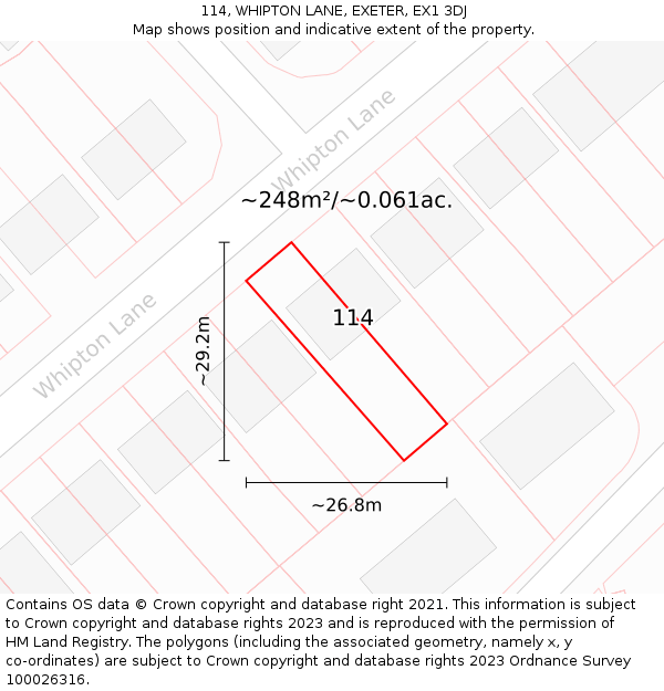 114, WHIPTON LANE, EXETER, EX1 3DJ: Plot and title map