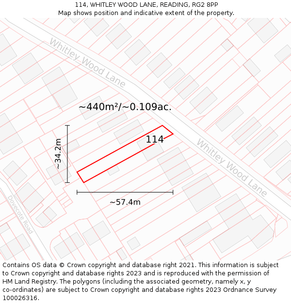 114, WHITLEY WOOD LANE, READING, RG2 8PP: Plot and title map