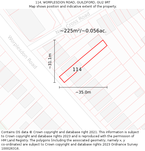 114, WORPLESDON ROAD, GUILDFORD, GU2 9RT: Plot and title map
