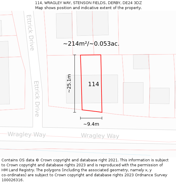 114, WRAGLEY WAY, STENSON FIELDS, DERBY, DE24 3DZ: Plot and title map