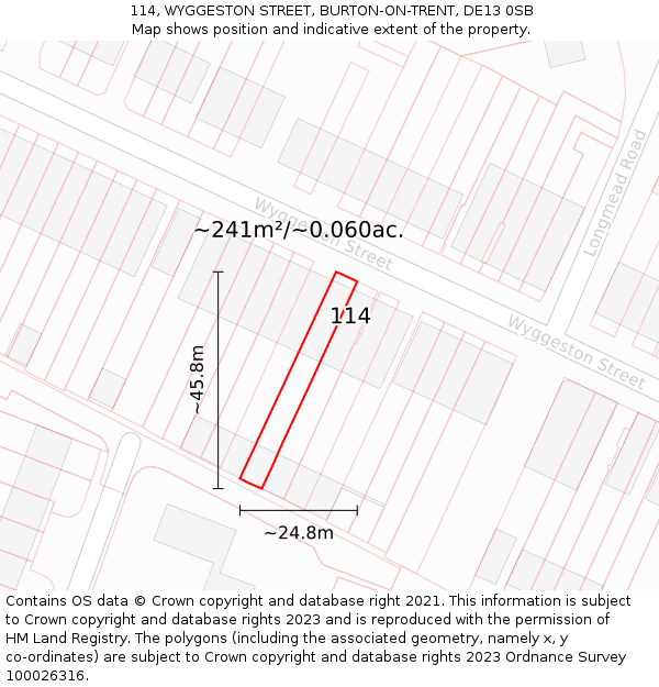 114, WYGGESTON STREET, BURTON-ON-TRENT, DE13 0SB: Plot and title map