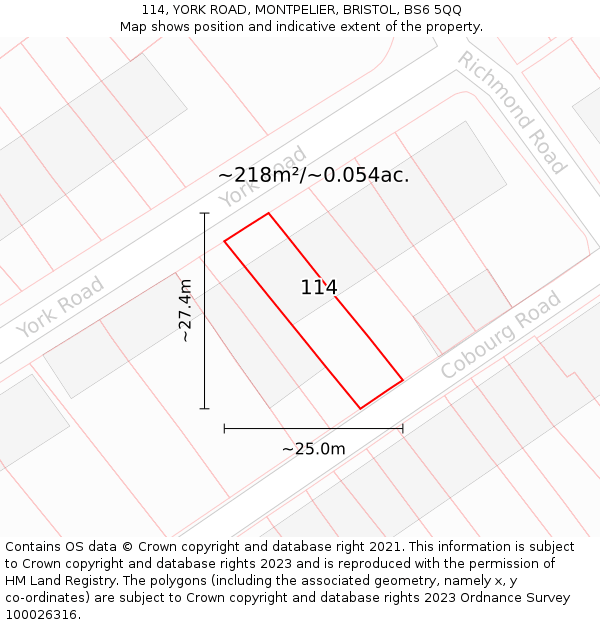 114, YORK ROAD, MONTPELIER, BRISTOL, BS6 5QQ: Plot and title map