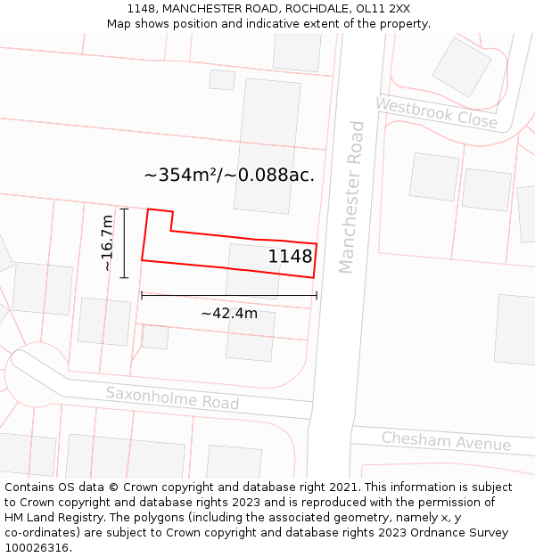 1148, MANCHESTER ROAD, ROCHDALE, OL11 2XX: Plot and title map