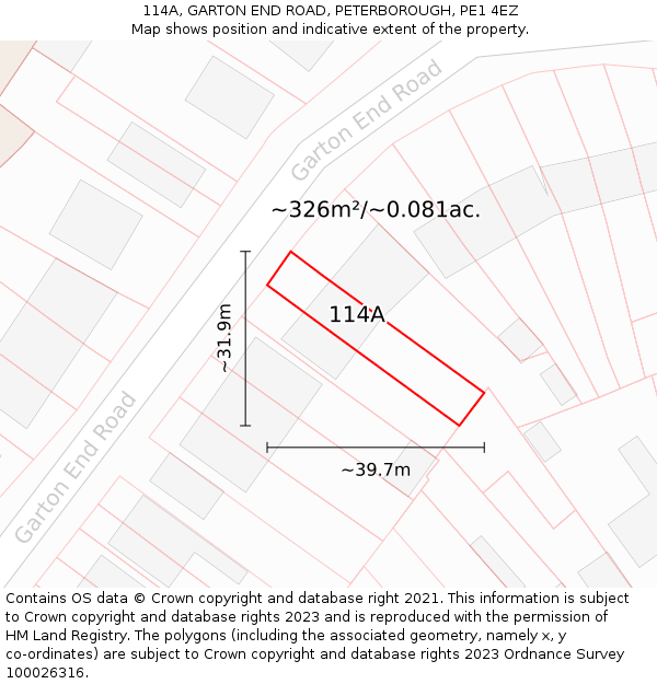 114A, GARTON END ROAD, PETERBOROUGH, PE1 4EZ: Plot and title map