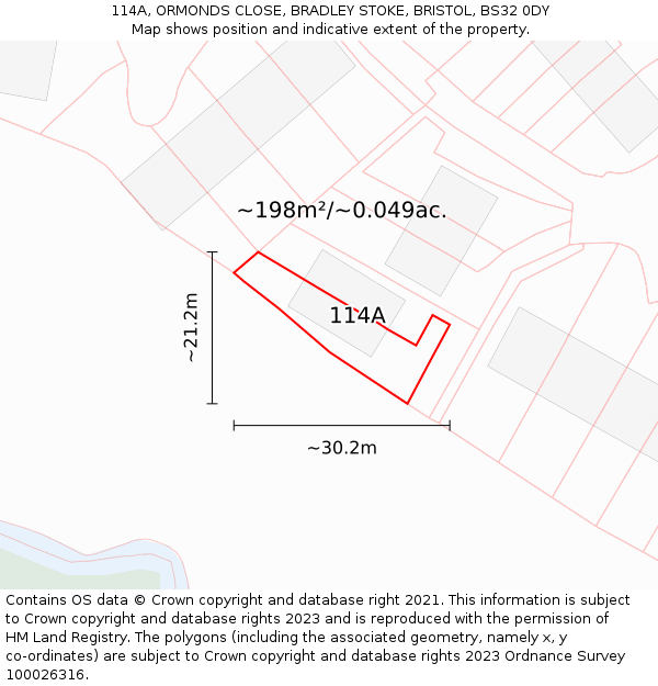 114A, ORMONDS CLOSE, BRADLEY STOKE, BRISTOL, BS32 0DY: Plot and title map