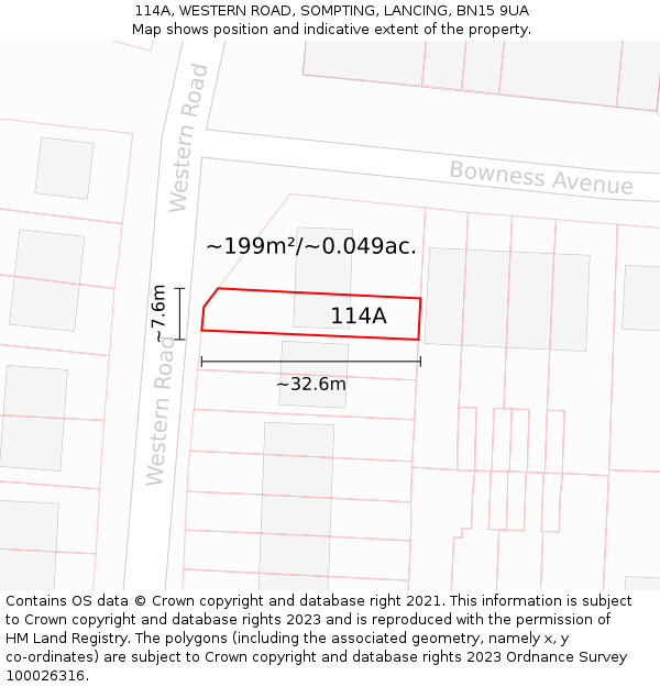 114A, WESTERN ROAD, SOMPTING, LANCING, BN15 9UA: Plot and title map