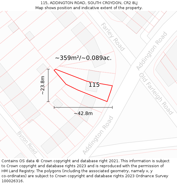 115, ADDINGTON ROAD, SOUTH CROYDON, CR2 8LJ: Plot and title map