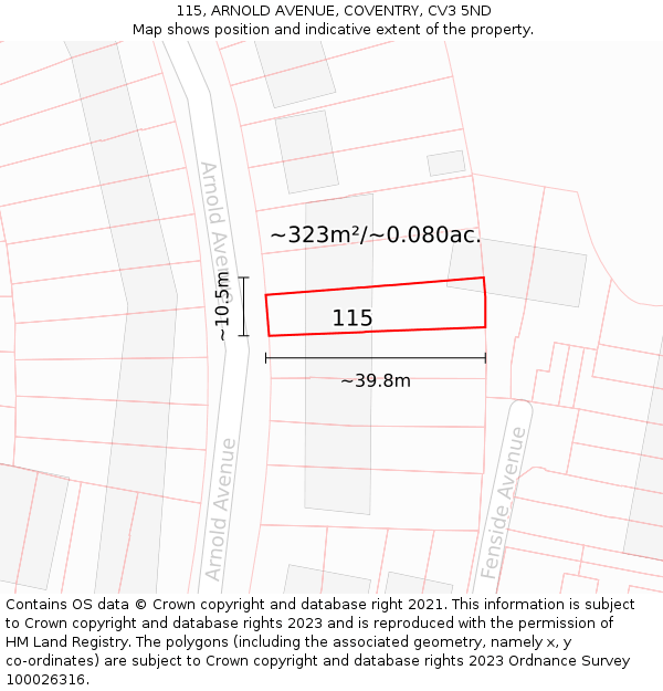 115, ARNOLD AVENUE, COVENTRY, CV3 5ND: Plot and title map